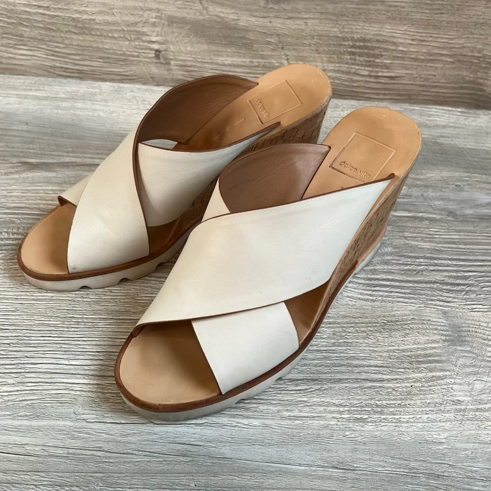 Dolce Vita Lida slip on white leather criss cross cork wedges size 7.5